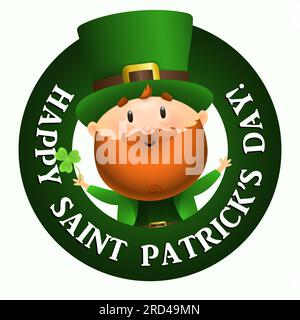 Joyeux lettrage Saint Patrick Day dans un cadre rond, Leprechaun Illustration de Vecteur