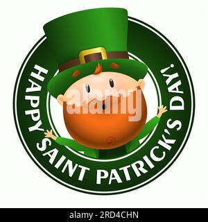 Joyeux lettrage Saint Patrick Day avec Leprechaun en cercle Illustration de Vecteur