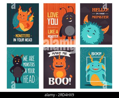 Cartes de vœux modernes avec des monstres Illustration de Vecteur
