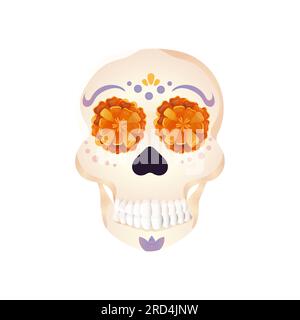 crâne de sucre jour des morts avec des soucis isolés sur fond blanc Illustration de Vecteur