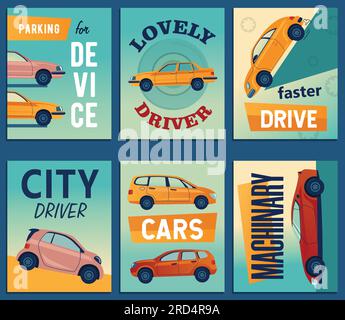 Conceptions de cartes de voeux positives avec les voitures de ville Illustration de Vecteur