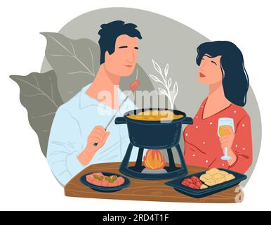 Homme et femme mangeant un hot pot chinois au restaurant Illustration de Vecteur