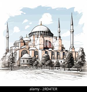 Hagia Sophia. Hagia Sophia illustration dessinée à la main. Illustration de dessin animé de style doodle vectoriel Illustration de Vecteur