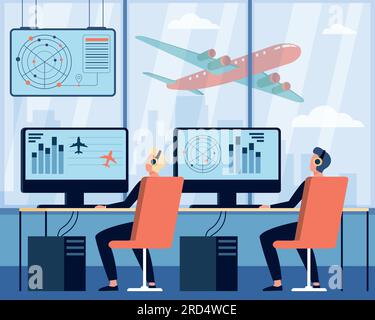 Opérateur contrôlant l'illustration du vecteur plat de l'avion Illustration de Vecteur