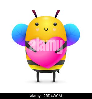 Mignonne petite abeille tenant le coeur rose Illustration de Vecteur