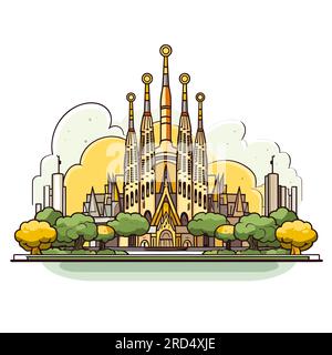 Sagrada Familia. Sagrada Familia illustration dessinée à la main. Illustration de dessin animé de style doodle vectoriel Illustration de Vecteur