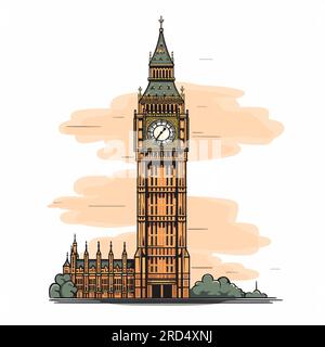 Big Ben. Big Ben illustration comique dessinée à la main. Illustration de dessin animé de style doodle vectoriel Illustration de Vecteur