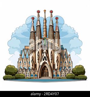 Sagrada Familia. Sagrada Familia illustration dessinée à la main. Illustration de dessin animé de style doodle vectoriel Illustration de Vecteur