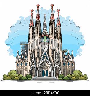 Sagrada Familia. Sagrada Familia illustration dessinée à la main. Illustration de dessin animé de style doodle vectoriel Illustration de Vecteur