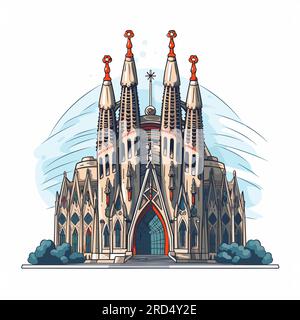 Sagrada Familia. Sagrada Familia illustration dessinée à la main. Illustration de dessin animé de style doodle vectoriel Illustration de Vecteur