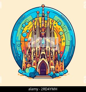 Sagrada Familia. Sagrada Familia illustration dessinée à la main. Illustration de dessin animé de style doodle vectoriel Illustration de Vecteur