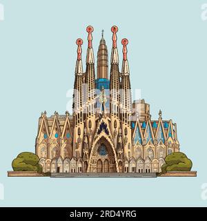 Sagrada Familia. Sagrada Familia illustration dessinée à la main. Illustration de dessin animé de style doodle vectoriel Illustration de Vecteur