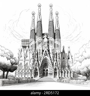 Sagrada Familia. Sagrada Familia illustration dessinée à la main. Illustration de dessin animé de style doodle vectoriel Illustration de Vecteur