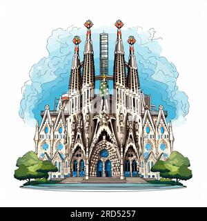 Sagrada Familia. Sagrada Familia illustration dessinée à la main. Illustration de dessin animé de style doodle vectoriel Illustration de Vecteur