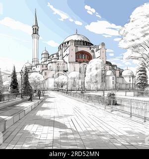 Hagia Sophia. Hagia Sophia illustration dessinée à la main. Illustration de dessin animé de style doodle vectoriel Illustration de Vecteur