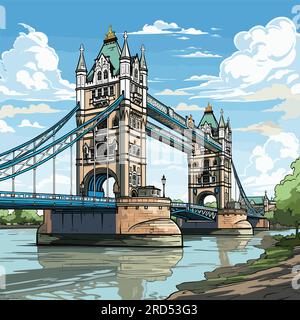 Tower Bridge. Illustration dessinée à la main de Tower Bridge. Illustration de dessin animé de style doodle vectoriel Illustration de Vecteur