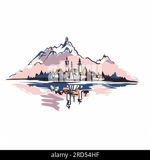 Lake Bled. Illustration dessinée à la main du lac de Bled. Illustration de dessin animé de style doodle vectoriel Illustration de Vecteur