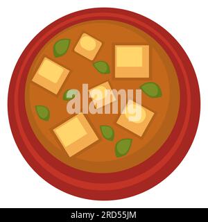 Soupe de tomates avec feuilles de basilic et tranches de fromage Illustration de Vecteur