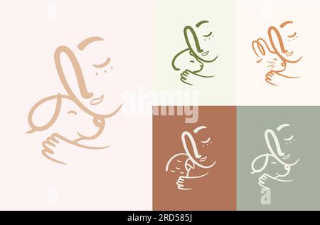 L'homme s'accroche amoureusement à un chat animal, chien, lapin, compositions de perroquet dessinant sur fond de couleur de poudre Illustration de Vecteur