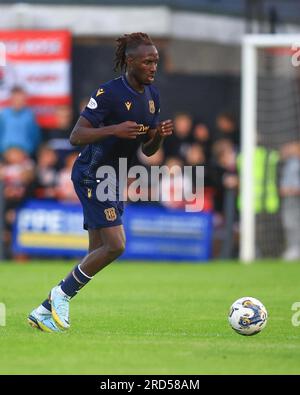 18 juillet 2023 ; New Dundas Park, Bonnyrigg, Midlothian, Écosse : Scottish Viaplay Cup Group E football, Bonnyrigg Rose versus Dundee ; New Dundee signant Malachi Boateng Banque D'Images