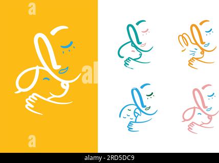 L'homme s'accroche amoureusement à un chat animal, chien, lapin, compositions de perroquet dessinant sur fond de couleur vive Illustration de Vecteur