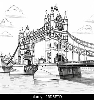 Tower Bridge. Illustration dessinée à la main de Tower Bridge. Illustration de dessin animé de style doodle vectoriel Illustration de Vecteur