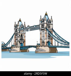 Tower Bridge. Illustration dessinée à la main de Tower Bridge. Illustration de dessin animé de style doodle vectoriel Illustration de Vecteur