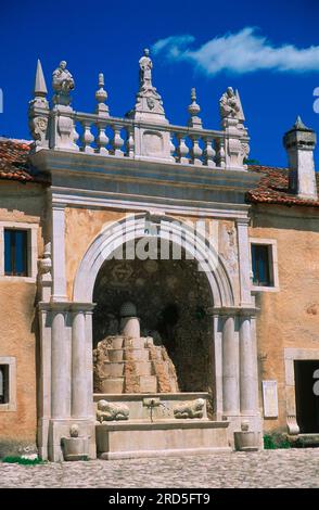 Fontaine dans la zone d'entrée, monastère Certosa di San Lorenzo, Padula, Campanie, Italie Banque D'Images