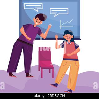 Concept d'environnement d'affaires avec paire de personnages travaillant sur le tableau de bord Vector Illustration de Vecteur