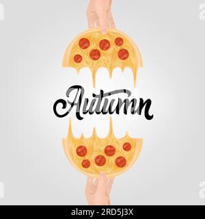 Lettrage d'automne entre les moitiés de pizza Illustration de Vecteur