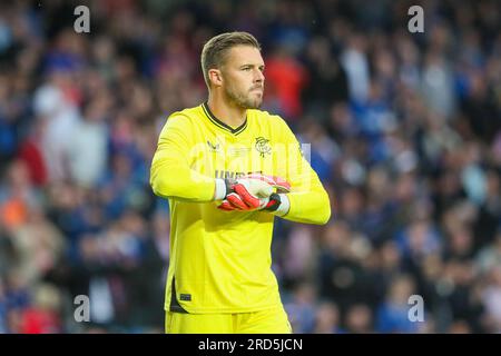 Glasgow, Royaume-Uni. 18 mai 2023. Un match de témoignage entre les Rangers et Newcastle United, a eu lieu à Ibrox Park, Glasgow, Royaume-Uni, la maison des Rangers FC, pour Allan McGregor, (surnommé Greegsy) le gardien de but des Rangers qui prend sa retraite. Allan McGregor a fait ses débuts en équipe première en février 2002 et a joué 500 matchs pour les Rangers. Il a fait partie de 6 titres de ligue, 5 équipes gagnantes de coupe de ligue et a également joué un rôle clé dans l'obtention des finales de coupe de l'UEFA et de l'Europa League en 2008 et 2022. Crédit : Findlay/Alamy Live News Banque D'Images