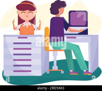 Concept d'environnement d'affaires avec paire de personnages travaillant ensemble Vector Illustration de Vecteur