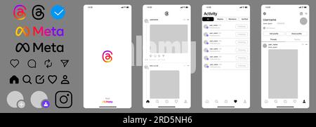 Modèle de maquette de threads de médias sociaux. Nouvelle application Instagram isolée sur fond gris Illustration de Vecteur