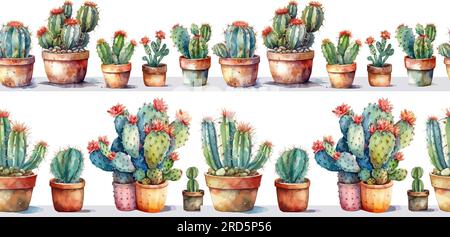 Magnifique cactus aquarelle en pots de fleurs sans couture. Illustration vectorielle Illustration de Vecteur