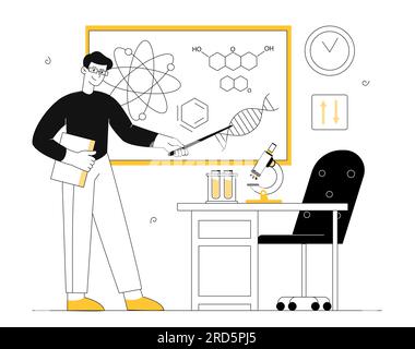 Professeur donne des conférences sur le concept de ligne de chimie Illustration de Vecteur