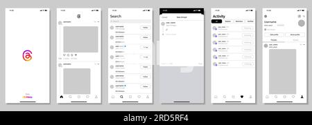 Maquette d'écran d'ensemble de threads. Réseau social par Instagram. Modèle d'interface de réseau social vectoriel éditorial Illustration de Vecteur