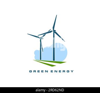 Emblème d'éolienne. Énergie verte. Icône d'usine ou de station de l'industrie de production d'énergie durable, éolienne de production d'électricité renouvelable ou symbole vecteur d'innovation de source d'énergie alternative Illustration de Vecteur