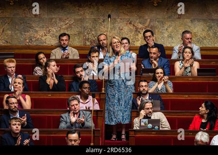 Paris, France. 18th July, 2023. Danielle Simonnet, deputy of La France Insoumise, seen speaking during the National Assembly. Questions session for the government of Elisabeth Borne in the National Assembly, at the Palais Bourbon in Paris. Credit: SOPA Images Limited/Alamy Live News Stock Photo