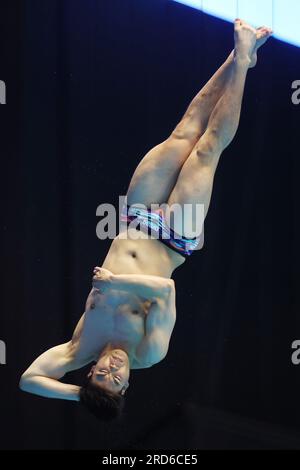 Fukuoka, Japon. 19 juillet 2023. Haruki Suyama (JPN) plongée : Championnats du monde aquatiques Fukuoka 2023 3m Springboard ronde préliminaire masculine à la piscine préfectorale de Fukuoka à Fukuoka, Japon . Crédit : YUTAKA/AFLO SPORT/Alamy Live News Banque D'Images
