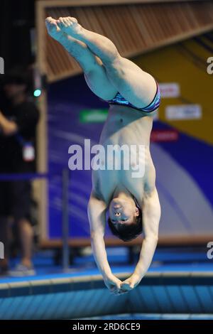 Fukuoka, Japon. 19 juillet 2023. Haruki Suyama (JPN) plongée : Championnats du monde aquatiques Fukuoka 2023 3m Springboard ronde préliminaire masculine à la piscine préfectorale de Fukuoka à Fukuoka, Japon . Crédit : YUTAKA/AFLO SPORT/Alamy Live News Banque D'Images