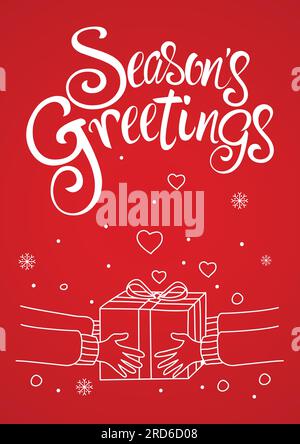 Texte des salutations de saison avec lineart décoratif des gens échange cadeau pour le thème et le fond de Noël Illustration de Vecteur