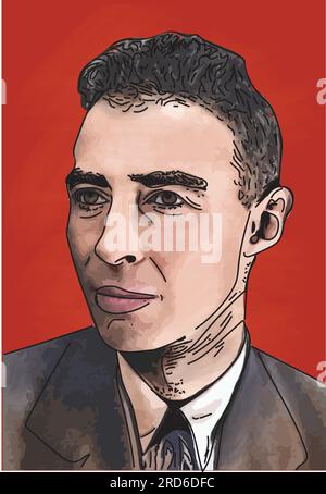 Portrait vectoriel de J. Robert Oppenheimer, chef du projet de bombe nucléaire de Los Alamos. Illustration de Vecteur