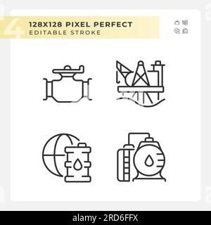 Jeu d'icônes linéaires de distribution pétrolière Illustration de Vecteur