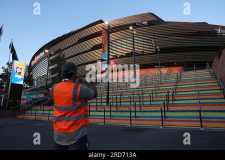 Sydney, Australie. 19 juillet 2023. Une vue générale du stade de football de Sydney, connu commercialement sous le nom de stade Allianz, avant la coupe du monde féminine de la FIFA 2023 qui débutera le 20 juillet, organisée conjointement par l'Australie et la Nouvelle-Zélande. Crédit : Isabel Infantes/Empics/Alamy Live News Banque D'Images
