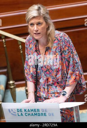 Bruxelles, Belgique. 19 juillet 2023. La ministre de l'intérieur Annelies Verlinden photographiée lors d'une session plénière de la Chambre au Parlement fédéral à Bruxelles, le mercredi 19 juillet 2023. BELGA PHOTO BENOIT DOPPAGNE crédit : Belga News Agency/Alamy Live News Banque D'Images