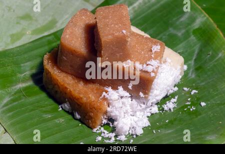 Wajik ketan, Tawonan, Jadah, nourriture traditionnelle indonésienne à base de riz gluant transformé saupoudré de noix de coco râpée Banque D'Images