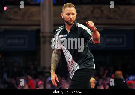 Blackpool, Royaume-Uni. 16 juillet 2023. BLACKPOOL, ROYAUME-UNI - 16 JUILLET : Danny Noppert des pays-Bas pendant le jour 2 de la rencontre mondiale Betfred 2023 au Winter Gardens le 16 juillet 2023 à Blackpool, Royaume-Uni (photo de Pieter Verbeek/Orange Pictures) crédit : Orange pics BV/Alamy Live News Banque D'Images