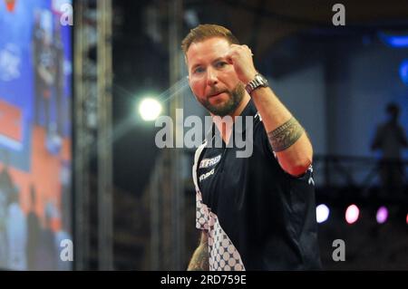 Blackpool, Royaume-Uni. 16 juillet 2023. BLACKPOOL, ROYAUME-UNI - 16 JUILLET : Danny Noppert des pays-Bas pendant le jour 2 de la rencontre mondiale Betfred 2023 au Winter Gardens le 16 juillet 2023 à Blackpool, Royaume-Uni (photo de Pieter Verbeek/Orange Pictures) crédit : Orange pics BV/Alamy Live News Banque D'Images