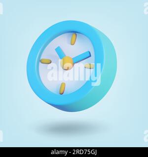horloge de montre 3d sur fond bleu. rendu de vecteur d'alarme 3d. Horloge bleue concept de conception minimale du temps. Illustration vectorielle Illustration de Vecteur