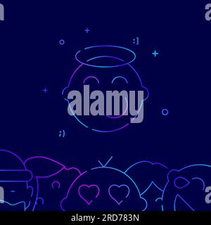 Icône de vecteur de ligne de dégradé enfant smiley Holy, illustration simple sur un fond bleu foncé, émoticônes liée à la bordure inférieure. Illustration de Vecteur